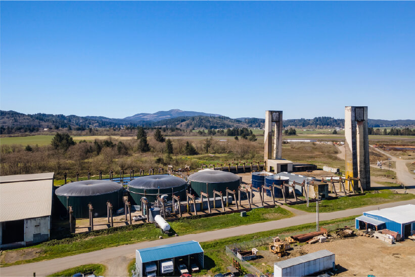 Exterior aerial overview of a digester system